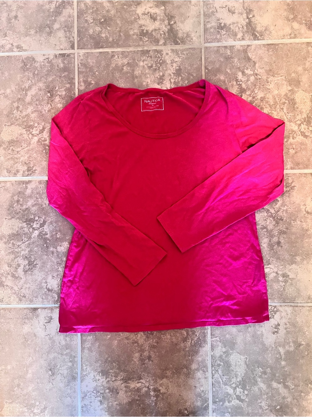 Nautica Women's Long-Sleeve Scoop Neck Top - Hot Pink (Pajama Shirt)